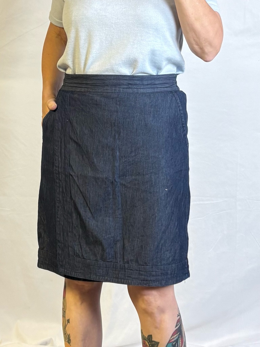 Bass Dark Indigo Denim Midi Skirt with Pockets